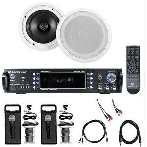 image:imageRockville RPA60BT V2 Bundle 1000W Bluetooth Amplifier Mixer 2 HC85 8 in 700Watt inCeiling Speakers 2 RMCXLR Wired Mics RCDR10B RCA Cable RNRMR10 35 mm to RCA Cable TS1224 Aux 8Items