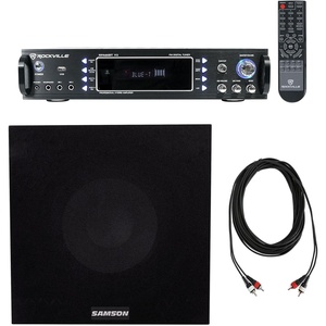 image:imageRockville RPA60BT V2 Bundle 1000Watt 2Ch USB Bluetooth DJProKaraoke Amplifier Mixer Rock Shaker 8 400Watt Powered Home Theater Subwoofer RCDR25B 25 Ft Dual RCA to Dual RCA Cable 3Items
