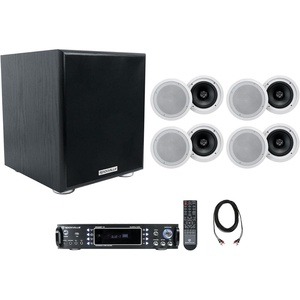 image:imageRockville RPA60BT V2 Bundle 2Ch USB Bluetooth DJProKaraoke Amplifier Mixer 8 HC8516 8 in 700W White Ceiling Speakers Rock Shaker 65 in Powered Subwoofer RCDR25B RCA Audio Cable 11Items