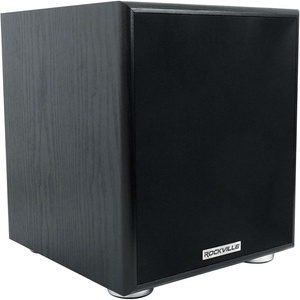 image:imageRockville Rock Shaker 65 Wood Powered Home Theater Subwoofer Compact  200W Peak100W RMS Class D Amp MDF Enclosure RCA and High Level InputsOutputs Rear Firing Port Phase Switch CrossoverBlack
