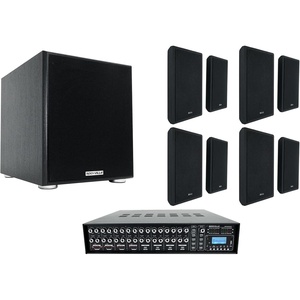 image:imageRockville RockSlim Bundle 8 525 240W Peak  80W RMS per Pair Slim Wall Speakers Black Rock Shaker 10 600W Peak300W RMS Powered Subwoofer Rock Matrix 4 Zone 70V Commercial Amplifier 10Items