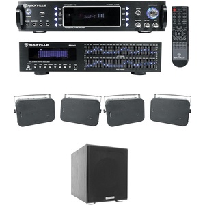image:imageRockville RPA60BT V2 1000W Home Theater Amplifier with HP65S Black Speakers  500W Peak  160W RMS Bluetooth USB REQ42B 2 x 21 Band EQ Rock Shaker 8 400W Subwoofer 4 Speakers 7Items