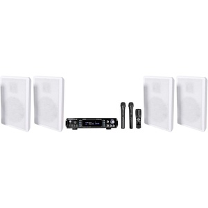 image:imageRockville RPA70WBT Bluetooth Home Theater Receiver with 4 Slim Wall Speaker  1000W Peak250W RMS BluetoothUSBOptical 2 Wireless VHF Microphones RockSlim White 525 Wall Mount Speaker 7Items