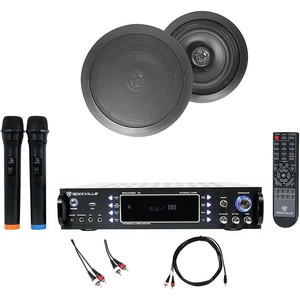 image:imageRockville RPA70WBT V2 Karaoke Amp with HC85 Black 8 Home Theater Speakers  1000W Peak  250W RMS Bluetooth USBOpticalCoaxial 2 Wireless Mics Echo FM Radio RCA and 35mm Cables 5Items